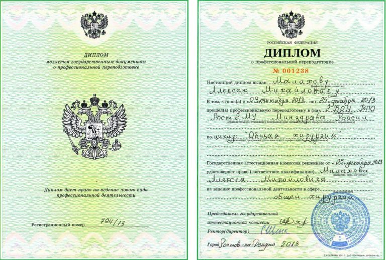 Сертификат: Диплом хирургия
